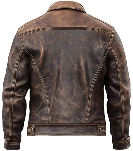 Mens Genuine Distressed Leather Motorcycle Jacket Trucker - American Style Vintage Western Trucker Jacket Men2