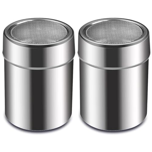 Ailong - Juego de polvo multifuncional de acero inoxidable Eron con tapa, ideal para espolvorear azúcar y cacao, adecuado para polvo de matcha, pimienta, pimentón.