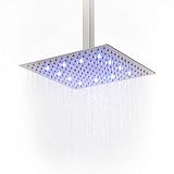 Hiendure Contemporary LED Rectangular 12 Inch Waterfall Rain Shower Solid Brass Shower Head with Faint LED Light Chrome Finish Shower Head Lavatory Plumbing Fixtures Ceramic Valve Bath Shower Faucet Without Shower Arms