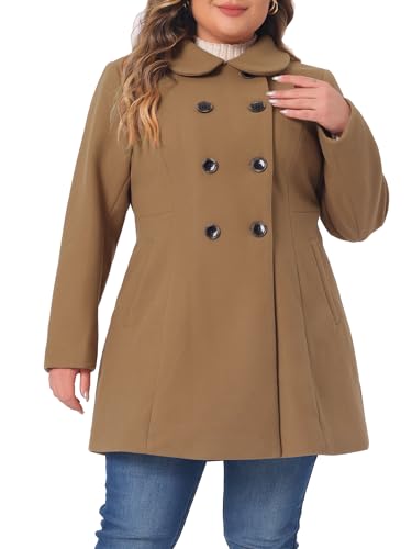 Agnes Orinda Plus Size Coat for Women Peter Pan Collar Double Breasted Winter Warm Coats with Pockets2