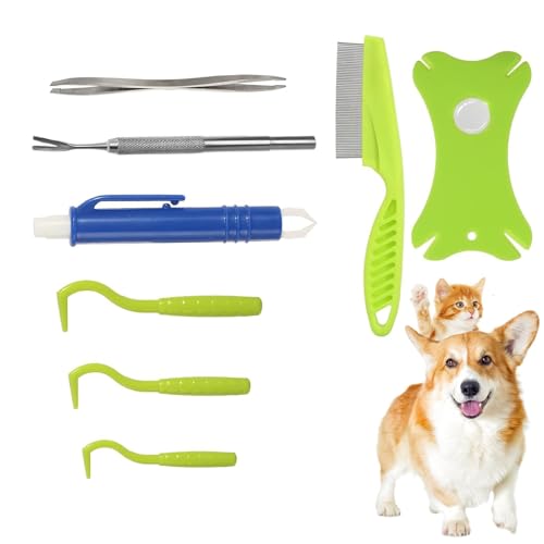 Zeckenentfernungs-Werkzeugset 8-in-1 für Hunde und Katzen mit Aufbewahrungsbox, effektiv, sicher und einfach, Flohkamm und Zeckenpinzette aus Edelstahl mit Lupe für Menschen und Haustiere