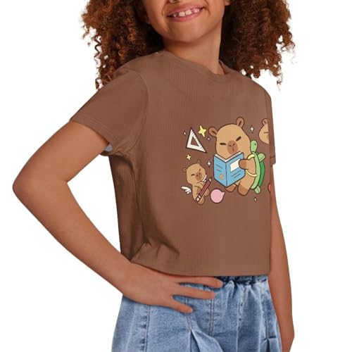 Image of Girls Fashion Crewneck Tee Shirts Casual Short Sleeve Crop Top Summer Outfits 5-14 Year