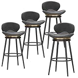 Juego de 4 taburetes de bar giratorios blancos con respaldo y reposapiés, sillas tapizadas de altura de mostrador para cocina, comedor, 65 cm de alto, diseño moderno para cafetería y hogar