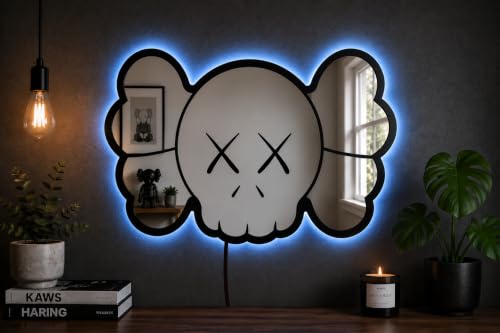 Image of AD INFINITUM LED Wall Lamp, Comic Lover, Bat Cave, Night Lamp, for Gift, Kids Room, Gaming Setup, Gaming Room, Man Cave (KAWS face Mirror Backlit)