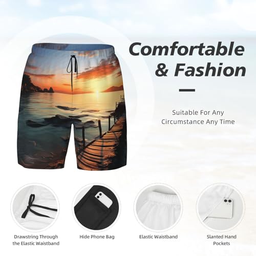 Men's Swim Trunks Quick Dry Board Shorts Seascape Sunset Ocean Beach Beach Shorts with Pocket Bathing Suits for Men4