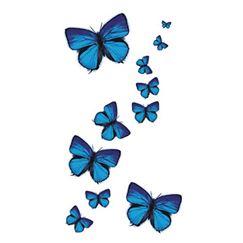 WYUEN 5 Sheets Blue Butterfly Women Body Tattoo Sticker For Men Fake Waterproof Temporary Tattoo New Designs Body Art 10.5X6cm A-049