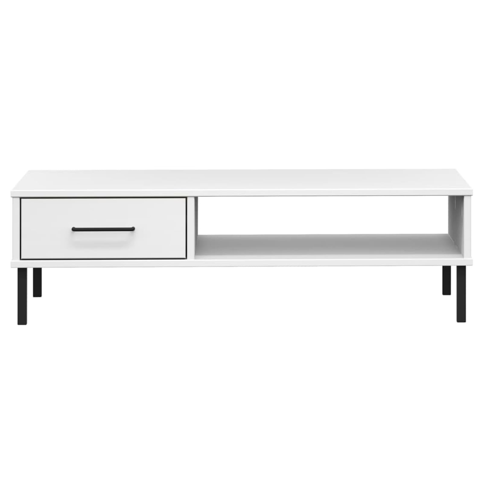 Homgoday Stolik kawowy Metalowe nogi Oslo lite drewno sosna biała, konsola pomocnicza stolik do salonu stolik boczny herbata kawa sofa salon meble meble stoliki kawowe meble