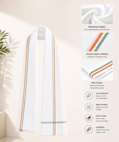 Image of Men's Cotton Gamcha Towel | Traditional Indian Angochha | Pure Cotton Soft & Absorbent Multipurpose Head Scarf | Lightweight Quick Dry Full Size Stole for Men & Women