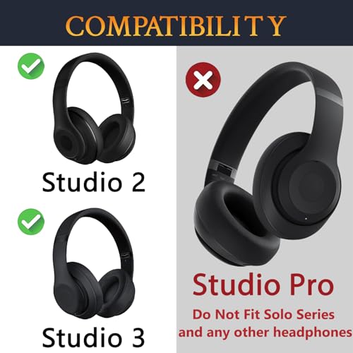 Image of SOULWIT Top+Bottom Headband Cover Kit for Beats Studio 3 & Studio 2 Wired & Wireless Headphones, Replacement Headstrap Pad Repair Part with Durable Silicone and Plastic - Studio2 Bright Black