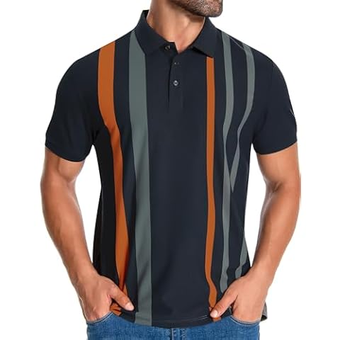 Belisy Cotton Striped Polo Shirt Dry Fit Casual Collared Golf Shirts Short Sleeve Shirt Black X-Large Cover