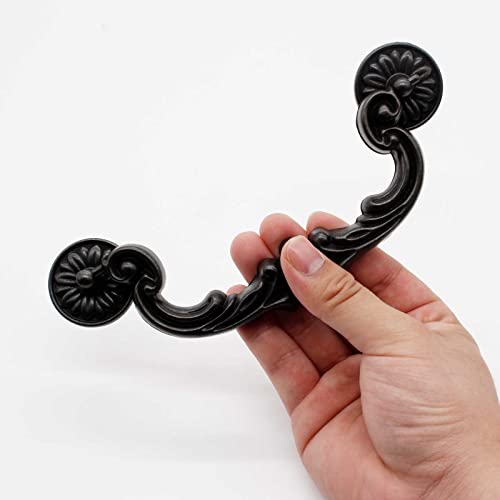 Biaungdo 4 Pcs 151mm/6 Inch Hole Center Pull Handles, Zinc Alloy Rustic Vintage Style Drop-Down Bail Swing Dresser Pull Handle Antique Drawer Handles for Kitchen, Cabinet (185mm/7.3" Total Length) - Image 4