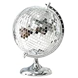 Disco Ball Globe Tabletop Decor – 8 Inch Large Mirror Disco Sphere Sculpture with Metal Base, Retro Modern Decorative Accent for Home, Living Room, Office & Party Spaces