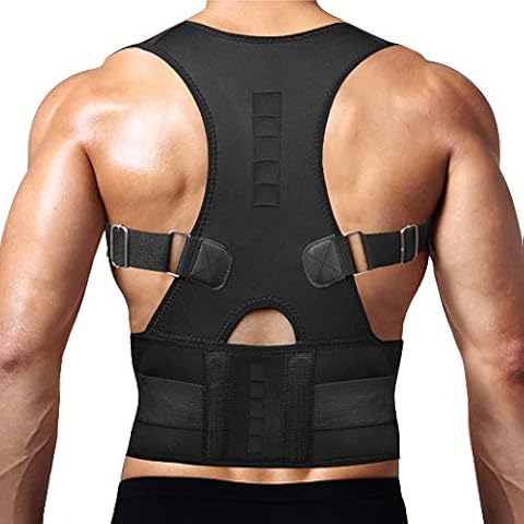Thoracic Back Brace Posture Corrector - Magnetic Support for Neck Shoulder Upper and Lower Back Pain Relief - Perfect Posture Brace for Cervical Lumbar Spine - Fully Adjustable Belt (Black, X-Large) Cover