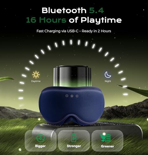 Máscara de dormir Bluetooth 5.4 MUSICOZY de bambú con auriculares integrados 100% opaco 5