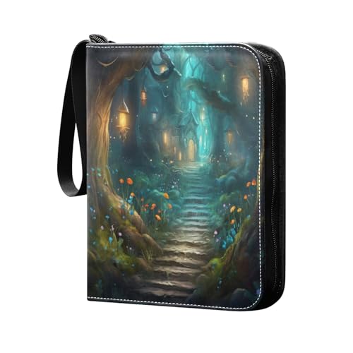 Msyxl Fairy Fantasy Forest Card Binder 4-Pocket, 400 Pockets PU Waterproof Zippered Collector Card Album with 50 Removable Sleeves for Trading, Game Cards