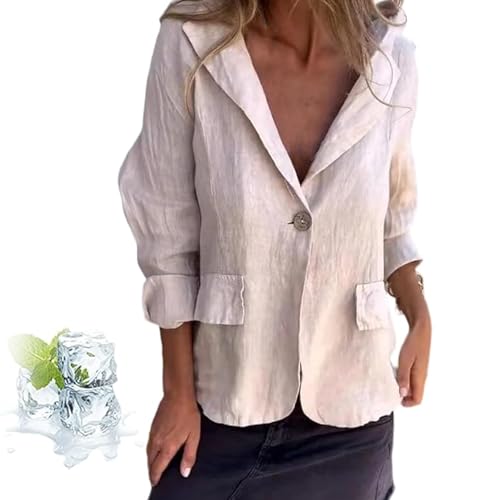 Southwestm Cotton and Linen Casual Lapel Single-Button Thin Coat, Womens Long Sleeve Loose Casual Blazer Jackets
