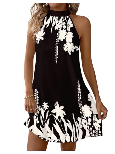 Image of Floerns Women's Sleeveless Floral Print Sundress Halter Neck A Line Short Dress