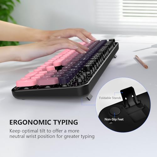 Image of MOFII Wireless Keyboard and Mouse Combo, 2.4 GHz Full-Size Retro Round Keyboard and Mouse, Plug and Play, 8 Multimedia & Shortcut Keys for Mac, Windows, Laptop /Desktop /PC - Pink Gradient