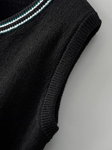 Oyoangle Men's Casual V Neck Striped Trim Sleeveless Sweater Vest Regular Fit Pullover Sweater Vest Black Xl #TOP3