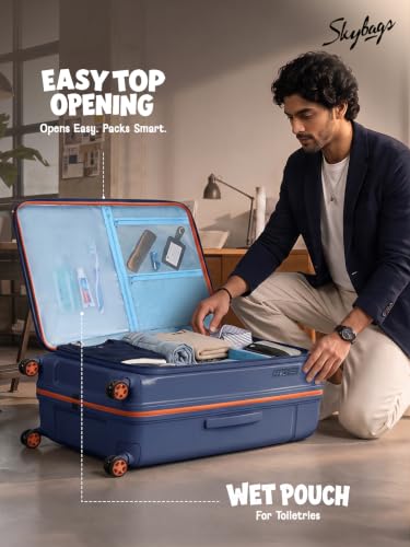 Image of Skybags Zephyre Large Hard Luggage (77 Cm) | Luggage Trolley with 8 Wheels, TSA Lock and Expander | Blue Horizon | Unisex