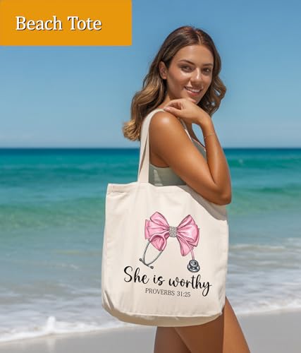 Image of Aesthetic Christian Gifts Tote Bag for Church, Religious Tote Bag for Bible Study, Medium Size with Inner Pocket