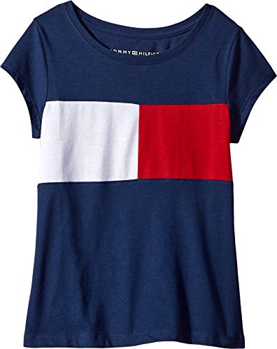 Image of Tommy Hilfiger Girls' Short Sleeve Flag Logo Tee, Soft & Comfortable