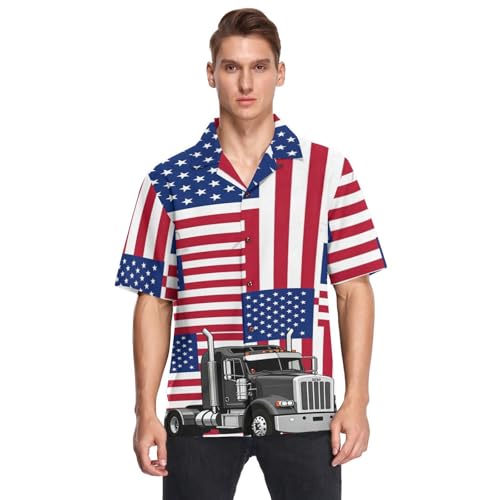 Chemise d'été décontractée homme motif drapeau hawaïen noir manches courtes mode plage tendance