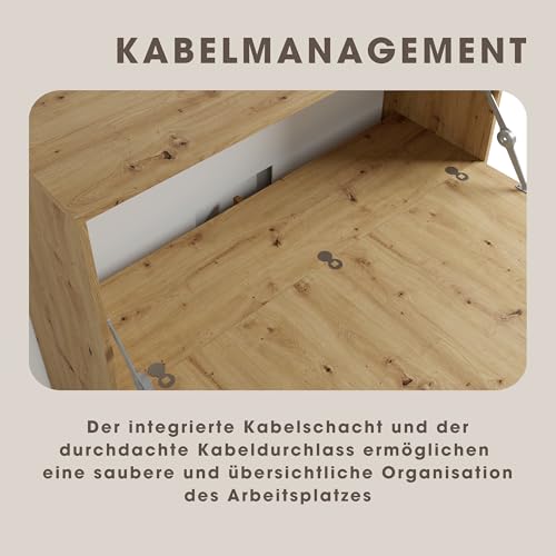 byLIVING Sekretär Montana/Sekretär Artisan Eiche/Office-Schrank mit 1 Klappe und 2 Türen/Schwarze Griffe/B 120, H 127, T 40 cm
