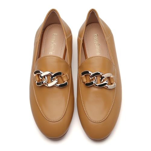 Image of Casual Chain Loafers for Women Work Flats Round Toe Business Backless Ballet Flats Metal Decor Driving Slip on