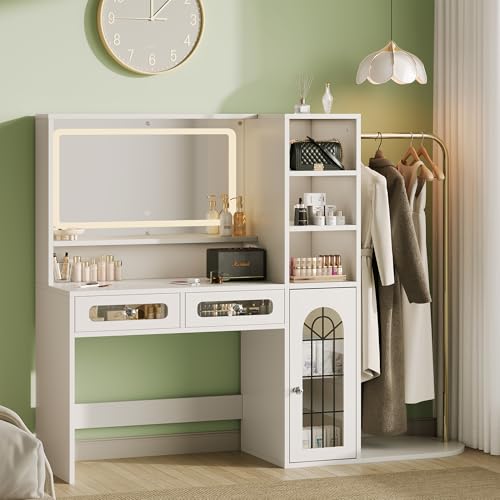Modern Vanity Table with LED Mirror and Storage