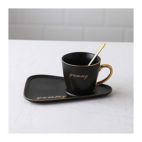 Juego de Cuchara y Bandeja para Taza de café de cerámica Mate, Taza de té de cerámica de 8,8 Oz con Cuchara para Desayuno/Taza/Taza,