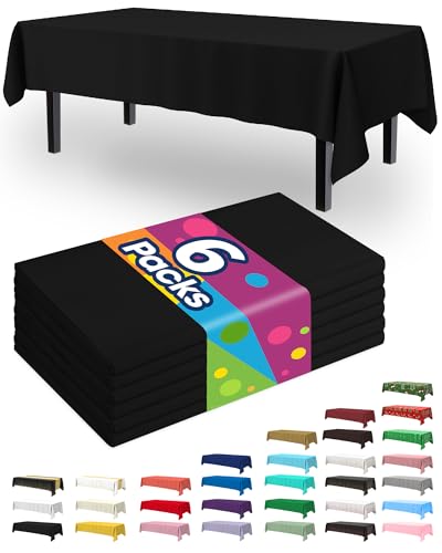 Pureegg Plastic Table Cloth Disposable 6 Pack, 54 x 108 Inch Table Cloths, Halloween Party Decorations, Summerween Decor, Halloween Tablecloths, Rectangle, Plastic Cover, Waterproof, Black Pureegg Plastic Table Cloth Disposable 6 Pack, 54 x 108 Inch Table Cloths, Halloween Party Decorations, Summerween Decor, Halloween Tablecloths, Rectangle, Plastic Cover, Waterproof, Black