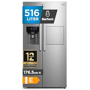 Midea KS-EIX 6.23 Side-by-Side Kühl-/Gefrierkombination/176,5 cm hoch/No Frost/Inverter Compressor/mit Barfach/Wasser-/Eisspender mit Festwasseranschluss/Twin Control, Rostfreier Stahl