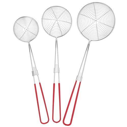 HEALEEP 3pcs Spider Strainer Stainless Steel Colanders Skimmer Ladle with Handle Versatile Cooking Tools for Pasta Oil Draining and Food Preparation