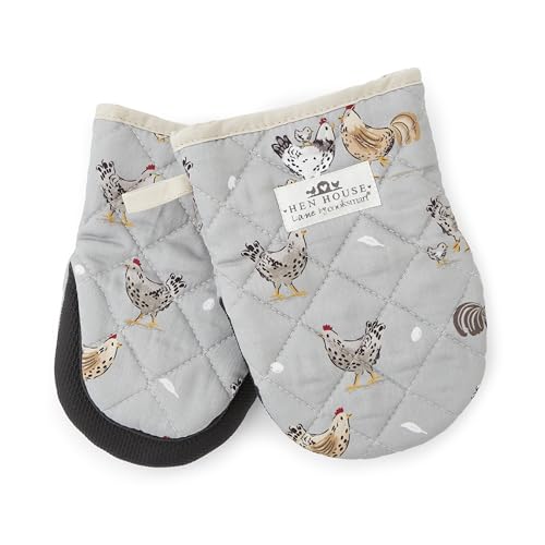 Cooksmart Hen House Lane Set of 2 Neoprene Microwave Mitts | British Designed Farmhouse Mini Oven Gloves | Heat-Resistant Up to 100°C | Stylish & Protective Kitchen Essentials | Machine Washable