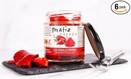 Matiz Espana Piquillo Peppers, Denomination of Origin Lodosa, 7.6 ounce (6 Jars)