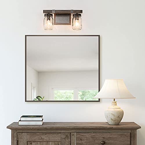 classy-leaves-Bathroom-Light-Fixtures-2-Light-Mason-Jar-Vanity-Lights-Farmhouse-Rustic-Bathroom-Vanity-Light-with-Faux-Wood-Finish138L–59W–73H-Brown classy leaves Bathroom Light Fixtures 2 Light Mason Jar Vanity Lights Farmhouse Rustic Bathroom Vanity Light with Faux Wood Finish138L–59W–73H Brown