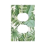 Palm Tree Leaves 1 Gang Duplex Receptacle Outlet Cover Green Tropical Monstera Banana Plant Leaf Electrical Wall Plate Summer Hawaiian Style One Gang Dual Device Light Switch Faceplate Socket Cover