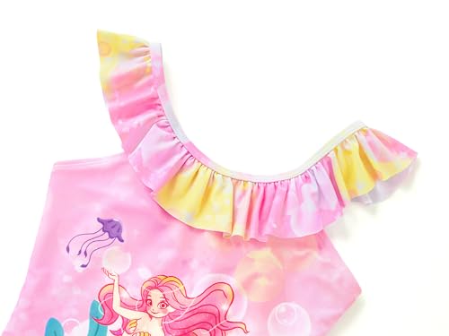 Image of Dvenki Toddler Girls One Piece Swimsuit Adjustable Straps Sizes 2T-10 | quick-dry swim fabric, skin-friendly, ruffle neckline, leopard, check, mermaid prints, swimwear for beach, pool, summer party