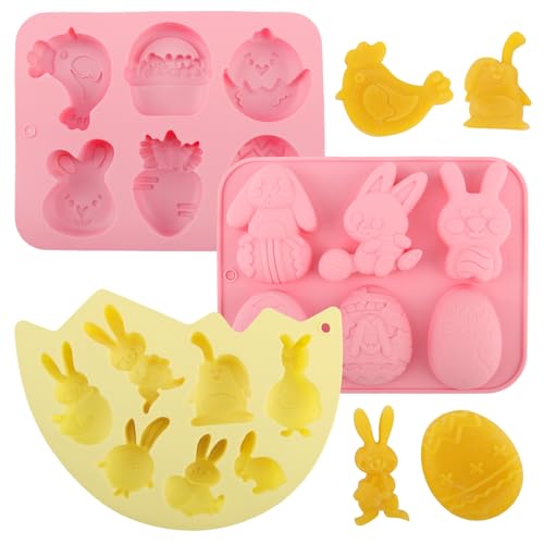LEIMEND 3 Pièces Moule Chocolat Paques Moule Lapin de Paques Moulage dePaques MouleSilicone pourPaques pour Chocolat Bonbons Gelée Glaçons Gâteaux DIY