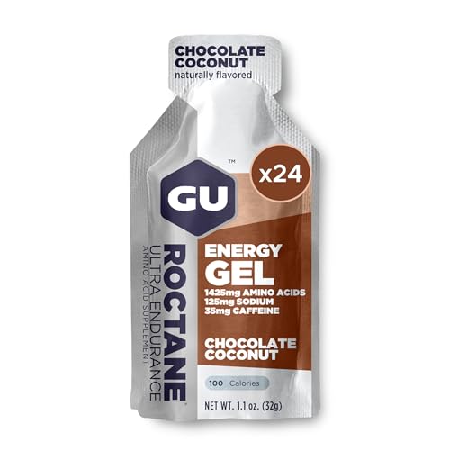 Image of GU Energy Roctane Ultra Endurance Energy Gel, Vegan, Gluten-Free, Kosher, and Dairy-Free On-The-Go Sports Nutrition for Running, Biking, Hiking or Skiing, Chocolate Coconut,24-Count