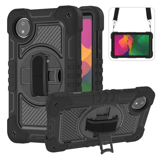 YOUULAR Tablet Case for Xiaomi Redmi Pad SE 8.7/Redmi Pad SE 4G in India, Tablet Shockproof Cover with 360° Rotating Stand and Wrist Strap, Shoulder Strap, Completely Black