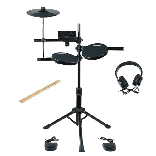 Image of Kadence MT10L Home Series 3-Piece Kids Electric Drum Kit | Mesh Pads | Built-in Songs & Metronome | USB-MIDI | Headphone Support | Black
