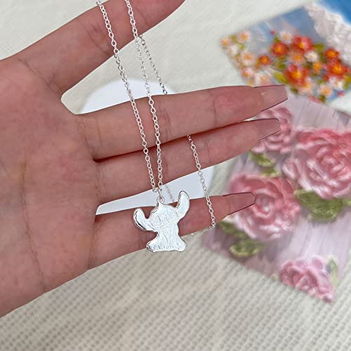 Maxforever S925 Silver Cute Stitch Pendant Choker Necklace Ohana Stitch Necklace Jewelry Gift For Women Girls (Style A) #TOP5