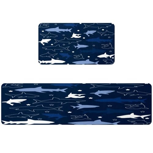 Alfombrilla de cocina absorbente y lavable VAPOKF juego de 2 esteras antideslizantes de tiburones 2