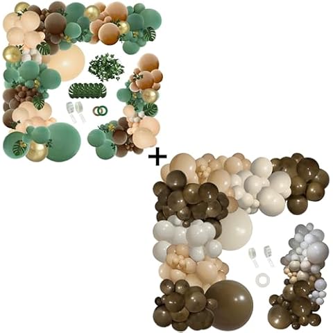 PERPAOL 142PCS Sage Green Brown Balloons and 151pcs Brown Balloons for Teddy Bear Shower Wild Jungle Safari Woodland Party Wedding Birthday Decorations Cover