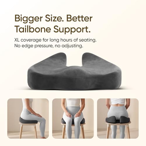 Image of Frido XL Coccyx Seat Cushion for Tailbone Pain Relief | Orthopaedic Memory Foam Chair Cushion for Office Chair, Car Seat & Work from Home | Anti Slip Base | Large Ergonomic Sitting Pillow - Grey
