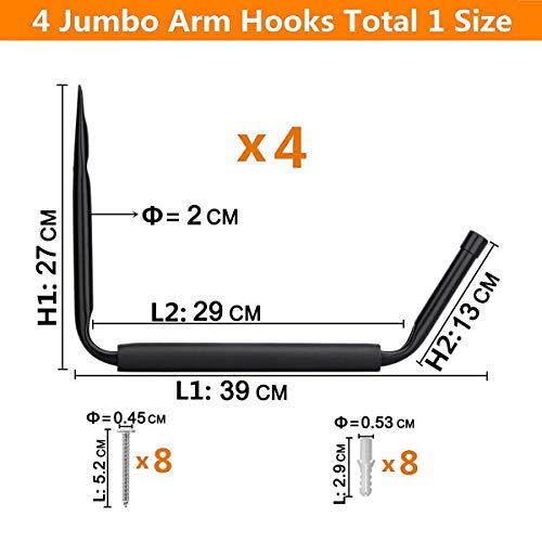 Heavy Duty Garage Indoor Kayak Storage Hooks Hanger, Wall Mounted Utility Hanging Cradle Rack For Canoe Paddleboard, Surfboard, Skiboard, Ladder, Hose, Folding Chairs, Bike And Tools (4 Pack, Black) #TOP2