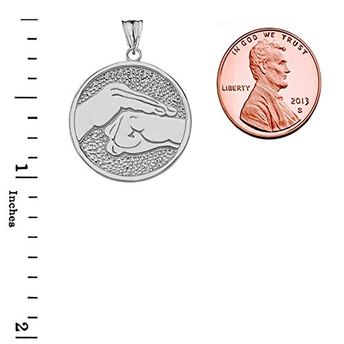 Fine 10K White Gold Bao Quan Martial Arts Hand Gesture Pendant Necklace, 22" #TOP2