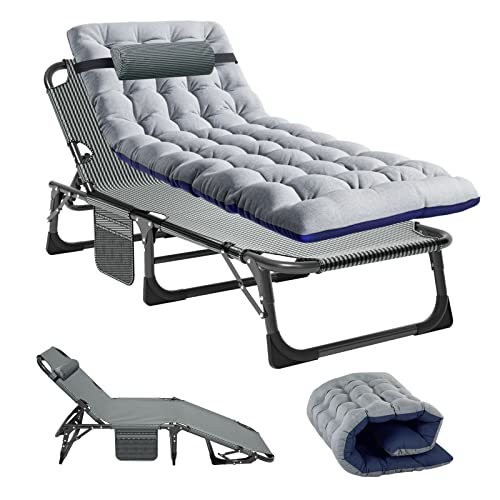 Ryuhic Chaise longue de jardin pliable avec matelas - Charge maximale : 200 kg - Avec poche latérale et appuie-tête - Dossier réglable - Pour balcon,...